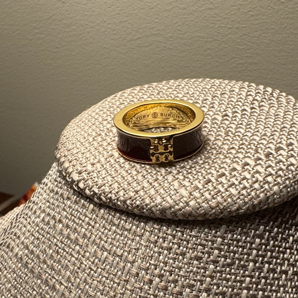 NWOT Tory Burch Gold and Red Enamel Ring